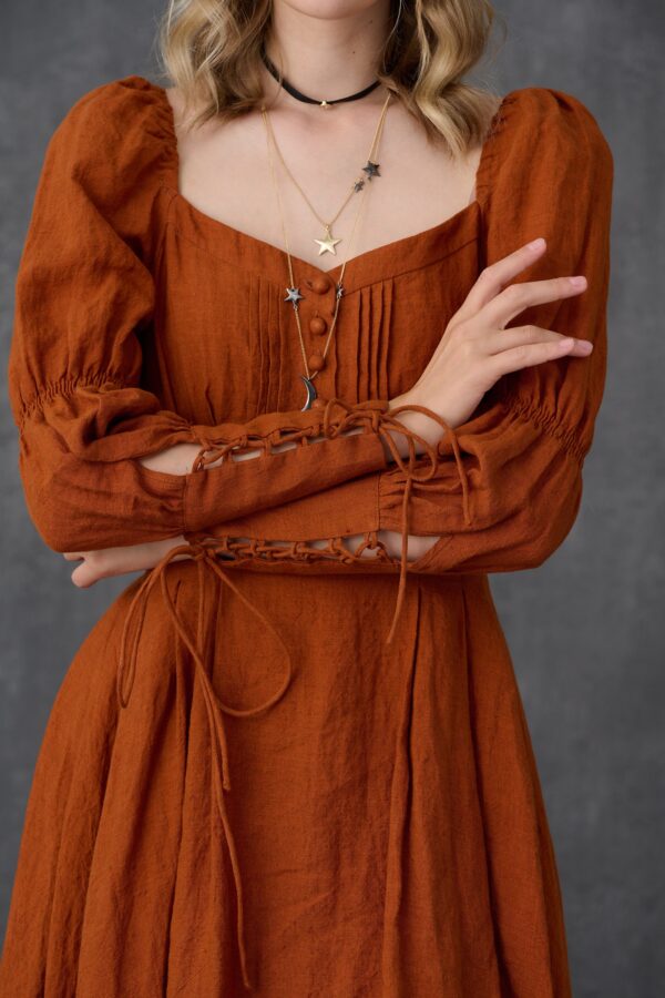 Corset Linen dress in Coral - Image 8