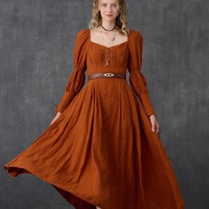 Corset Linen dress in Coral