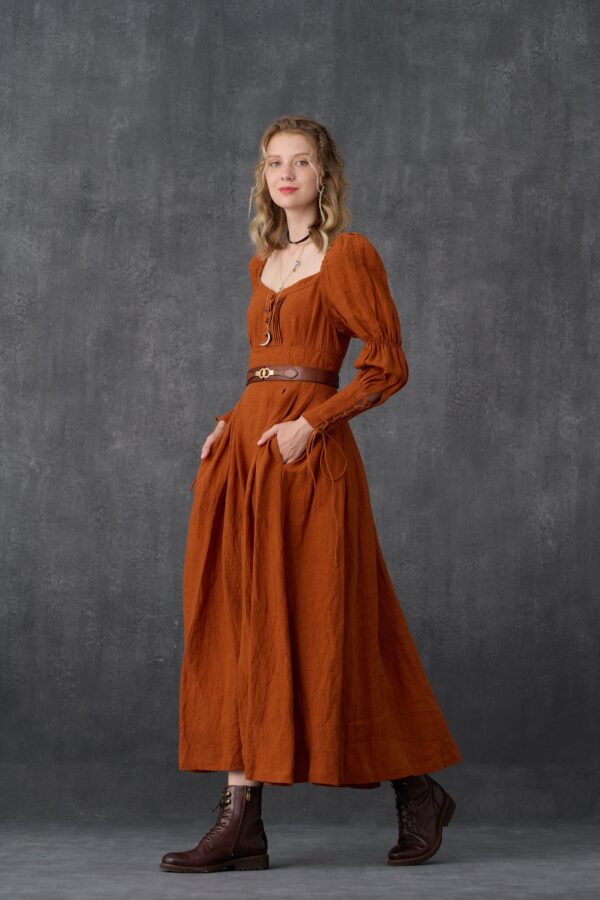 Corset Linen dress in Coral - Image 7