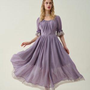 Ruffle Linen Lace Dress in Orchid