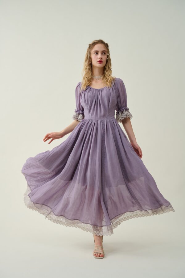 Ruffle Linen Lace Dress in Orchid