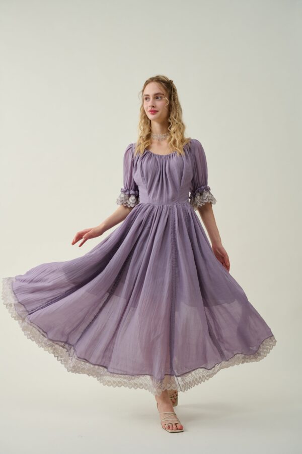 Ruffle Linen Lace Dress in Orchid - Image 6