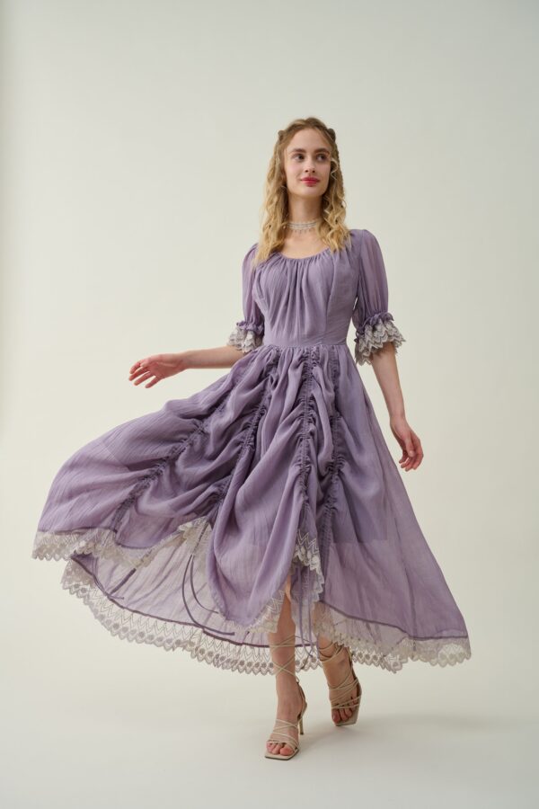 Ruffle Linen Lace Dress in Orchid - Image 2