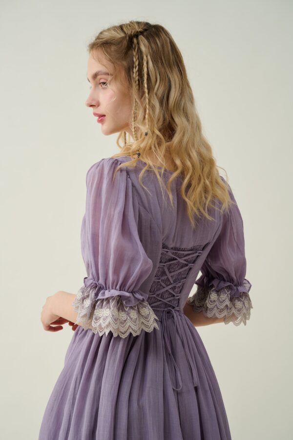 Ruffle Linen Lace Dress in Orchid - Image 4