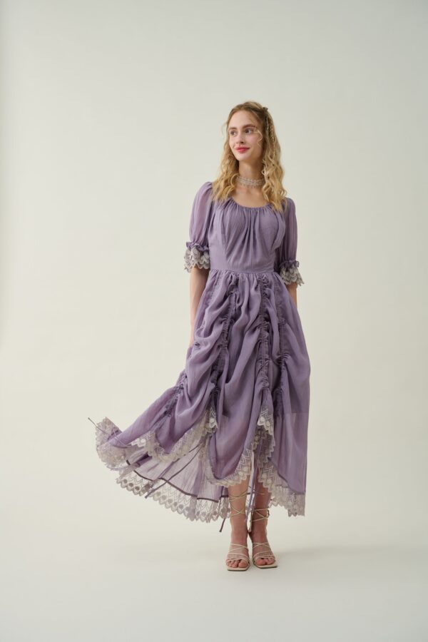 Ruffle Linen Lace Dress in Orchid - Image 5