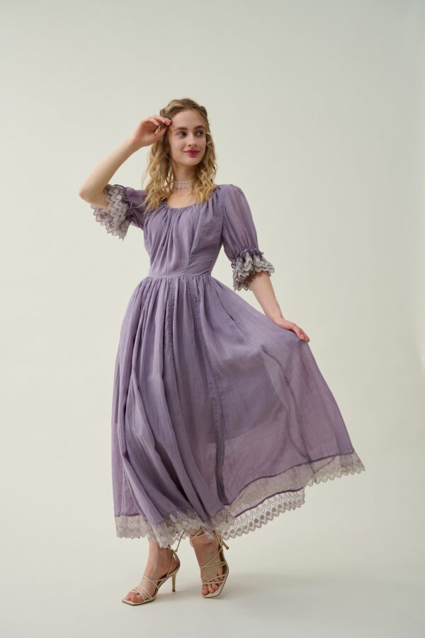 Ruffle Linen Lace Dress in Orchid - Image 8