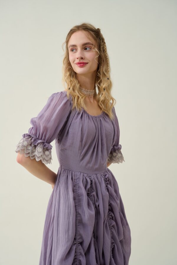 Ruffle Linen Lace Dress in Orchid - Image 3