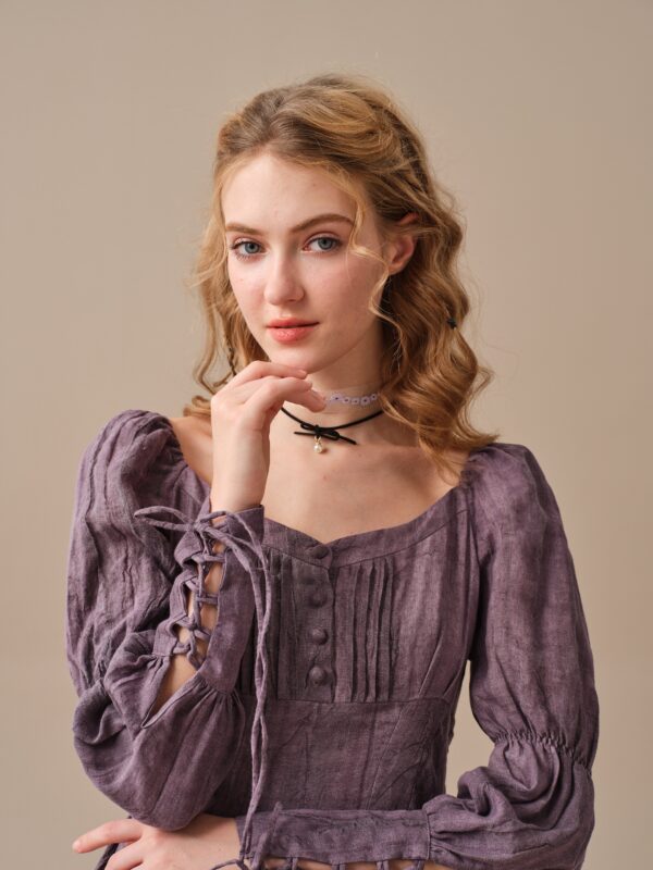 Corset Linen dress in DarkOrchid - Image 9