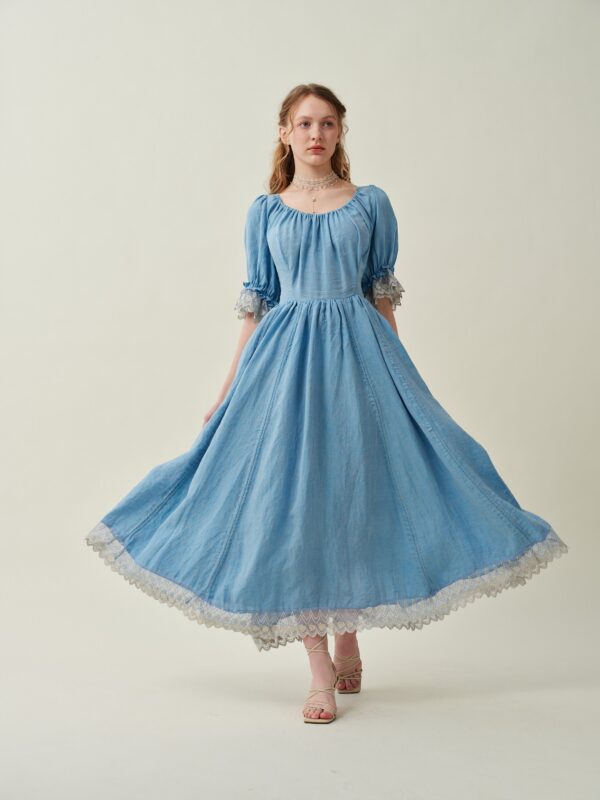 Ruffle Linen Lace Dress in light blue - Image 2