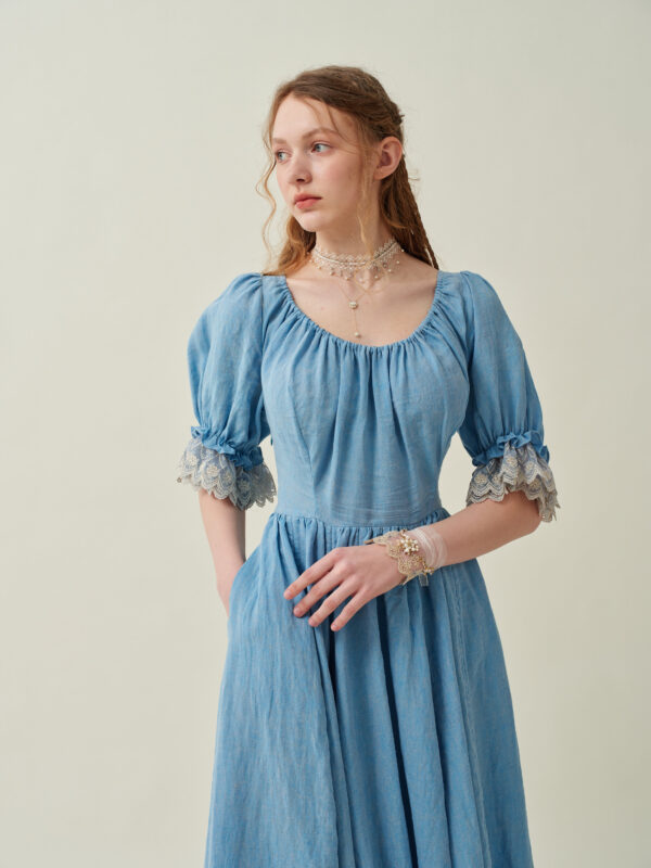 Ruffle Linen Lace Dress in light blue - Image 5
