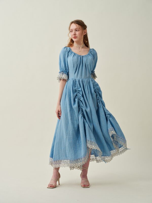 Ruffle Linen Lace Dress in light blue - Image 8
