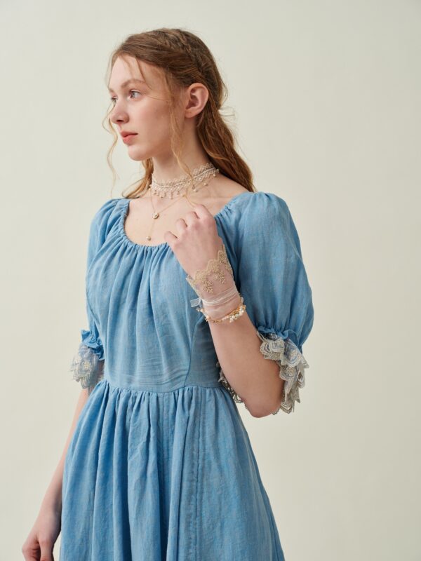 Ruffle Linen Lace Dress in light blue - Image 10