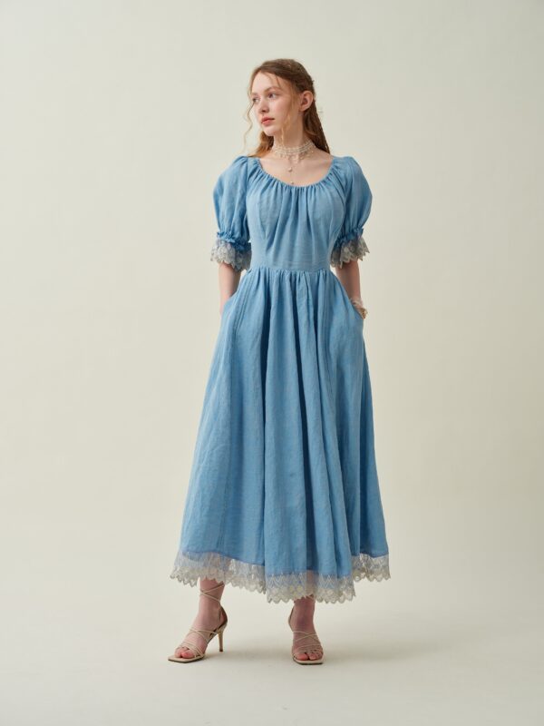 Ruffle Linen Lace Dress in light blue - Image 4