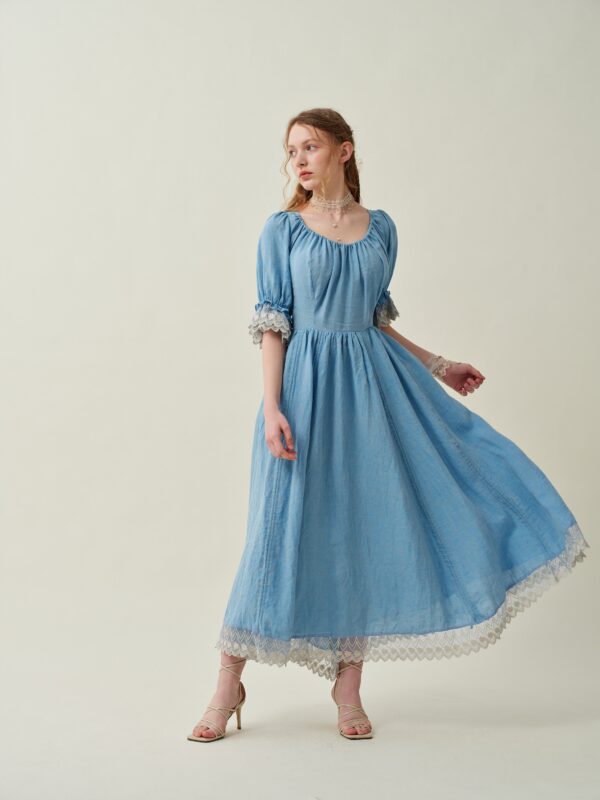 Ruffle Linen Lace Dress in light blue - Image 7