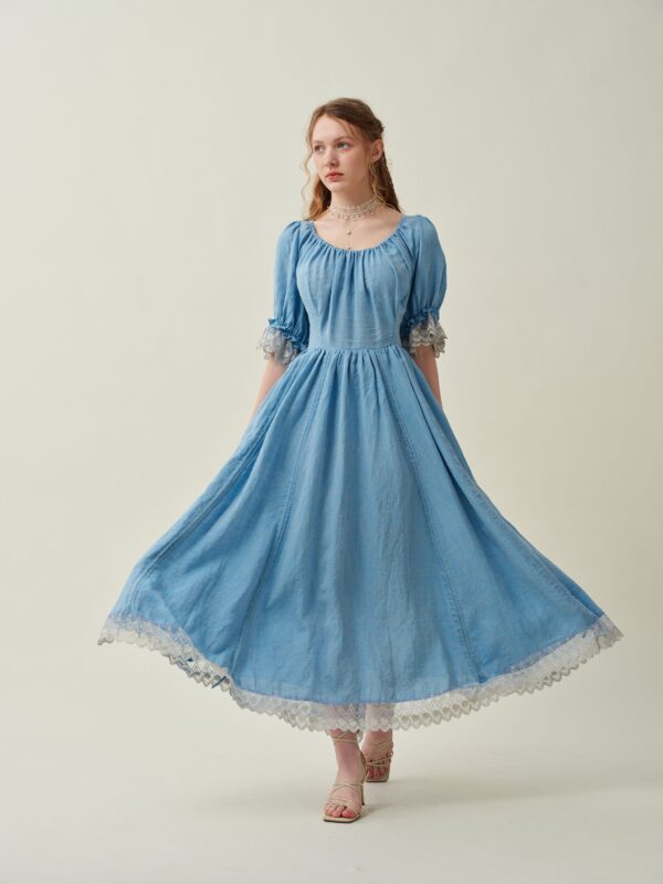 Ruffle Linen Lace Dress in light blue - Image 6