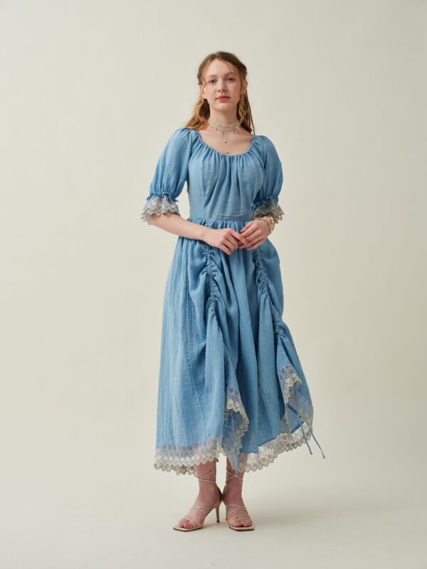 Ruffle Linen Lace Dress in light blue - Image 9