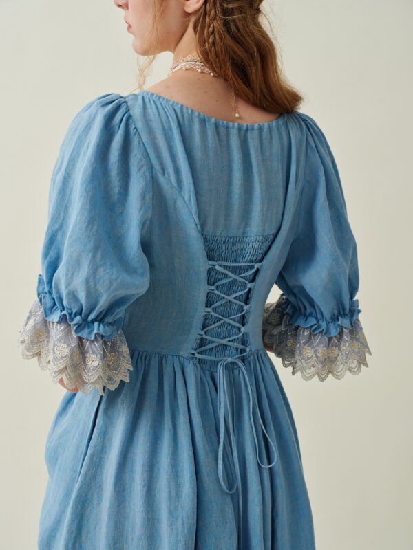 Ruffle Linen Lace Dress in light blue - Image 3