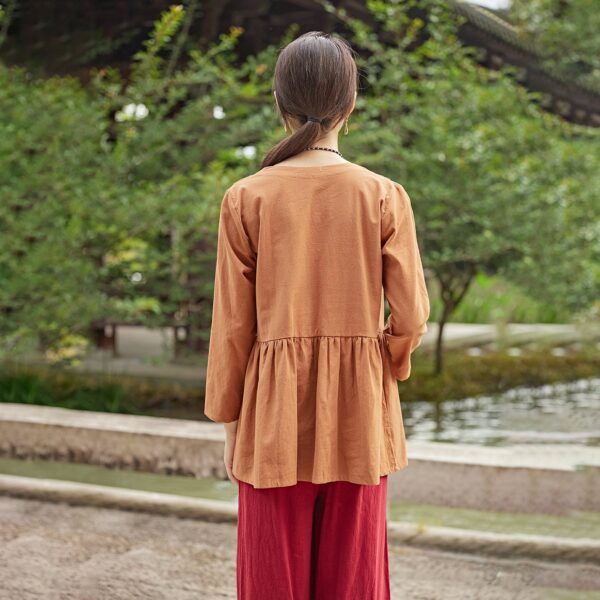 Spring cotton blouse long sleevestops casual loose linen t-shirts tops - Image 4