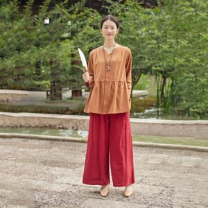 Spring cotton blouse long sleevestops casual loose linen t-shirts tops