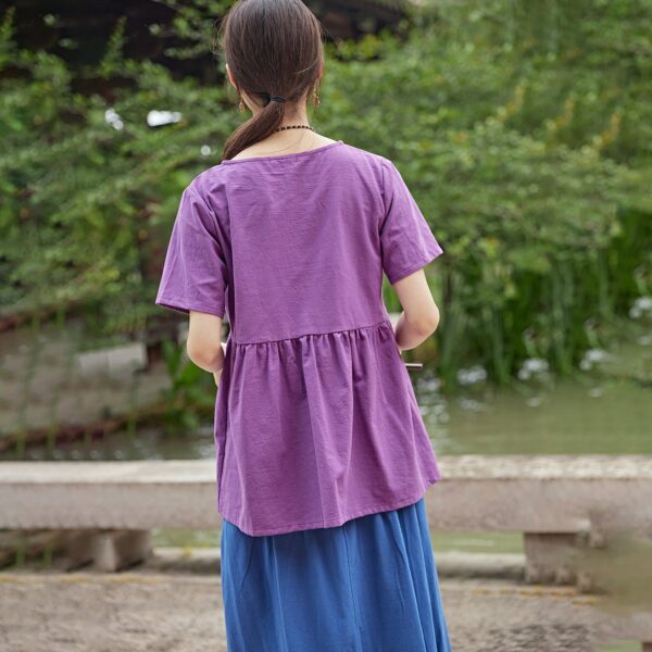 Summer cotton blouse short sleeves tops linen t-shirts - Image 3