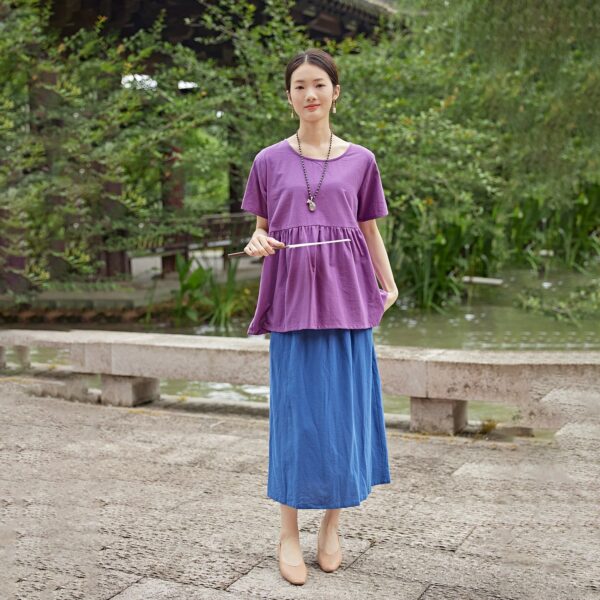 Summer cotton blouse short sleeves tops linen t-shirts - Image 2