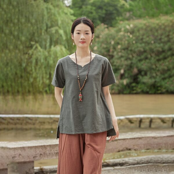 Tops linen t-shirts tops spring plus blouses boho - Image 2