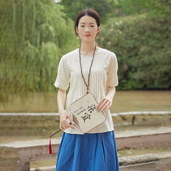 Summer cotton blouse short sleeves tops - Image 2