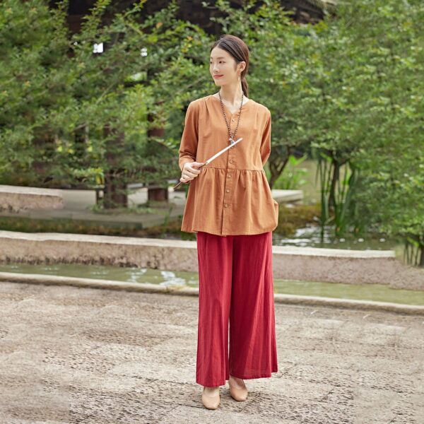 Spring cotton blouse long sleevestops casual loose linen t-shirts tops - Image 2