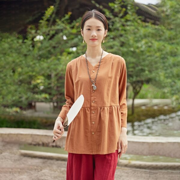 Spring cotton blouse long sleevestops casual loose linen t-shirts tops - Image 3