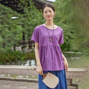 Summer cotton blouse short sleeves tops linen t-shirts