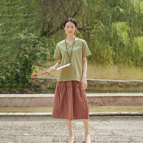 Summer cotton blouse short sleeves tops - Image 2