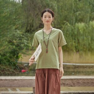 Summer cotton blouse short sleeves tops