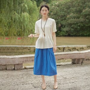 Summer cotton blouse short sleeves tops