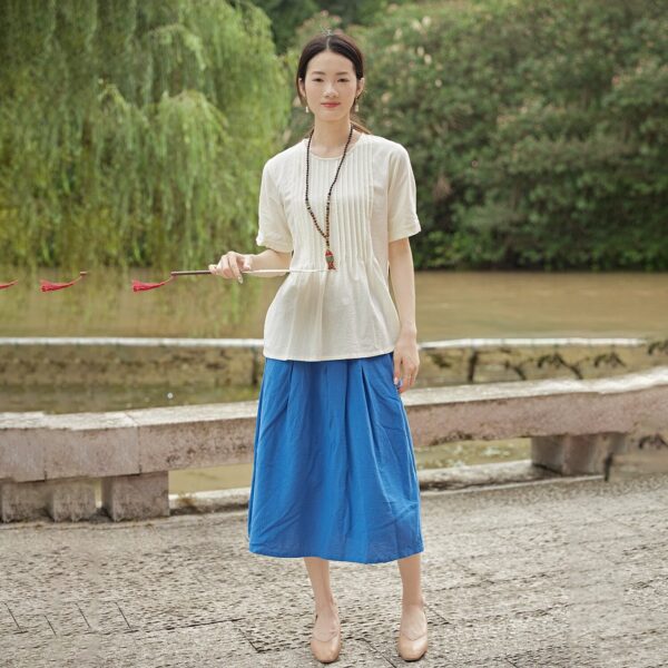 Summer cotton blouse short sleeves tops