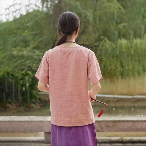 Summer cotton blouse short sleeves tops linen t-shirts - Image 4