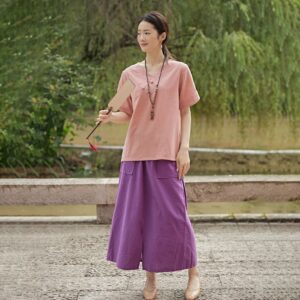 Summer cotton blouse short sleeves tops linen t-shirts