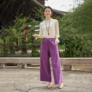 Elastic Waist Wide Leg Pants Cotton Loose Pants