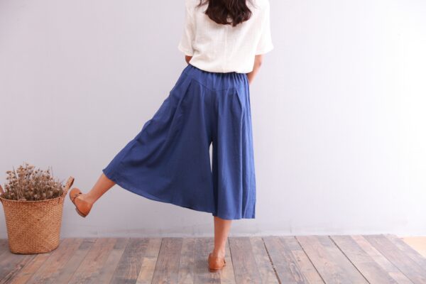 Summer Elastic Waist Cotton Pants Cropped Pant Midi Trousers - Image 6