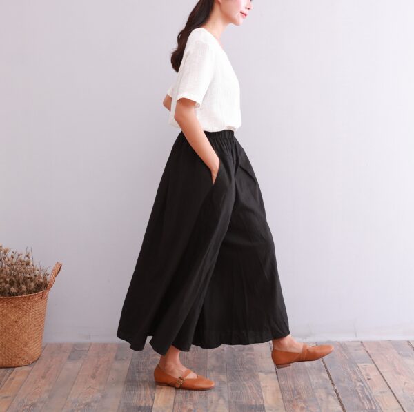 Summer Elastic Waist Cotton Pants Soft Casual Loose - Image 3