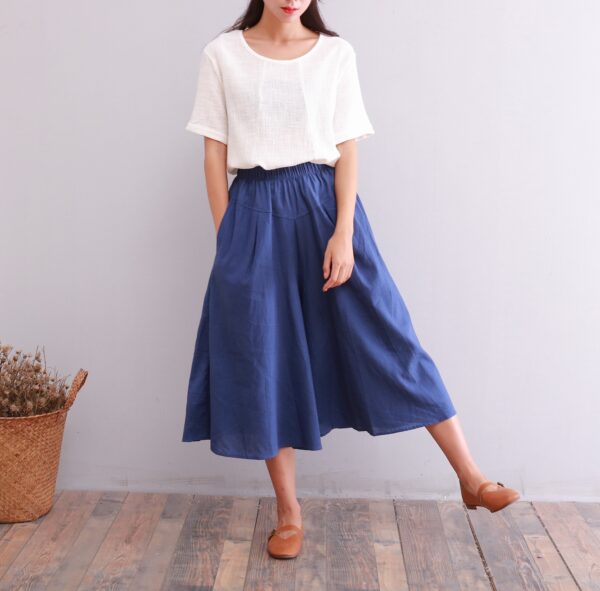 Summer Elastic Waist Cotton Pants Cropped Pant Midi Trousers - Image 2