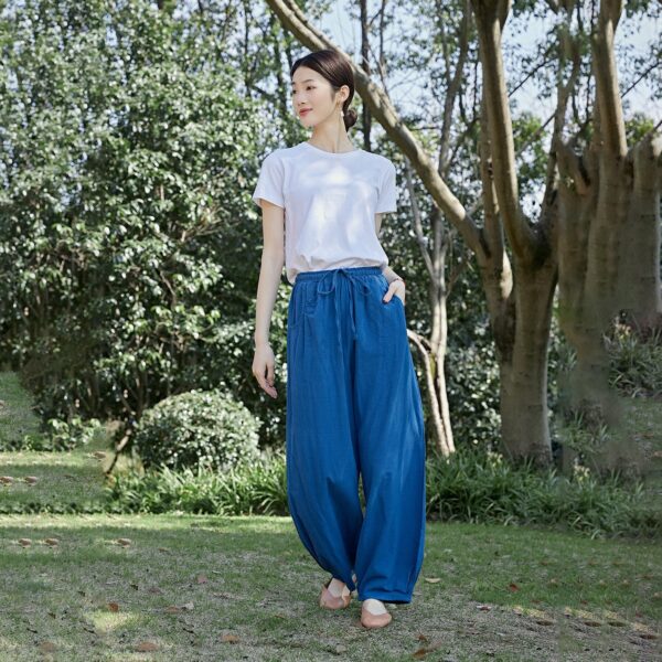Elastic Waist Cotton Pants Relaxed Fit - Image 2