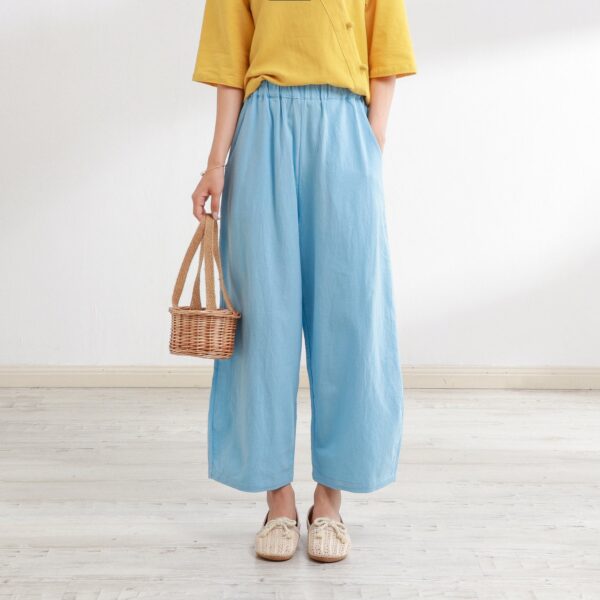 Elastic Waist Wide Leg Cotton Pants Comfort Fit - Image 3