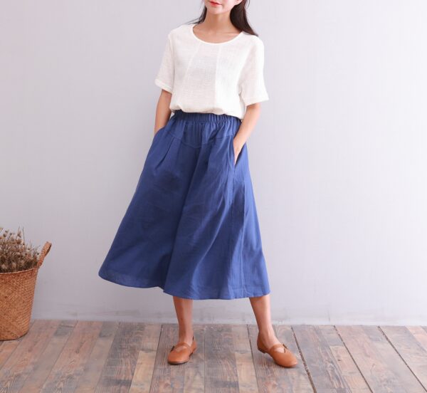 Summer Elastic Waist Cotton Pants Cropped Pant Midi Trousers - Image 3