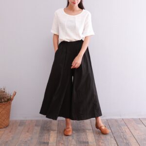 Summer Elastic Waist Cotton Pants Soft Casual Loose