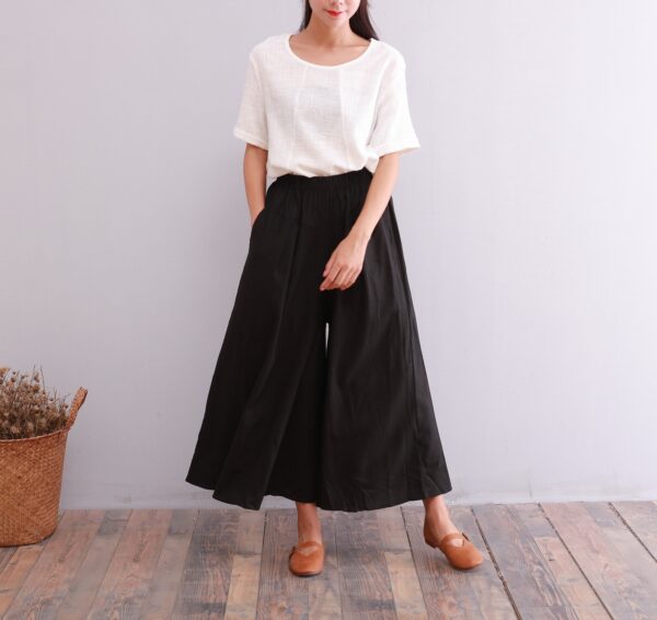 Summer Elastic Waist Cotton Pants Soft Casual Loose