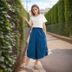 Elastic Waist Cropped Pants Cotton Loose