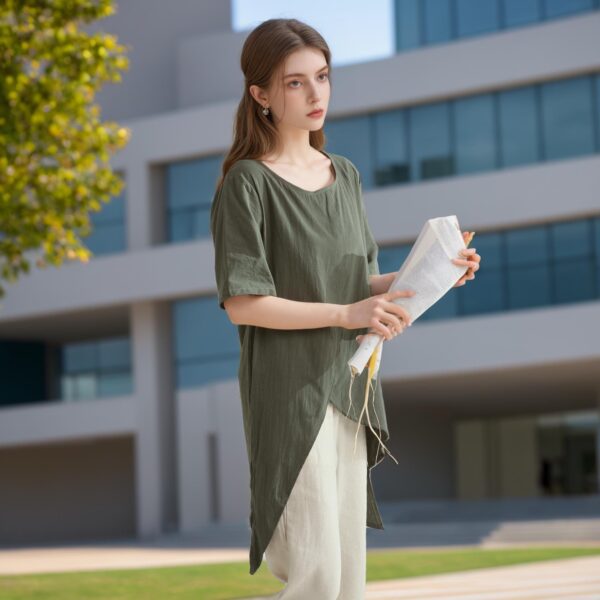 Women Summer Cotton Tops Short Sleeves Tops Irregular - Image 2