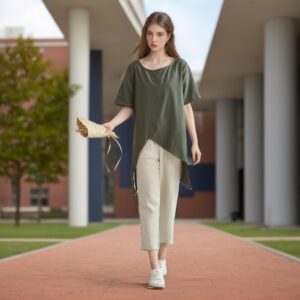 Women Summer Cotton Tops Short Sleeves Tops Irregular