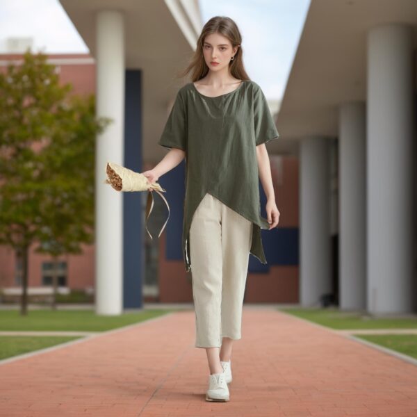 Women Summer Cotton Tops Short Sleeves Tops Irregular