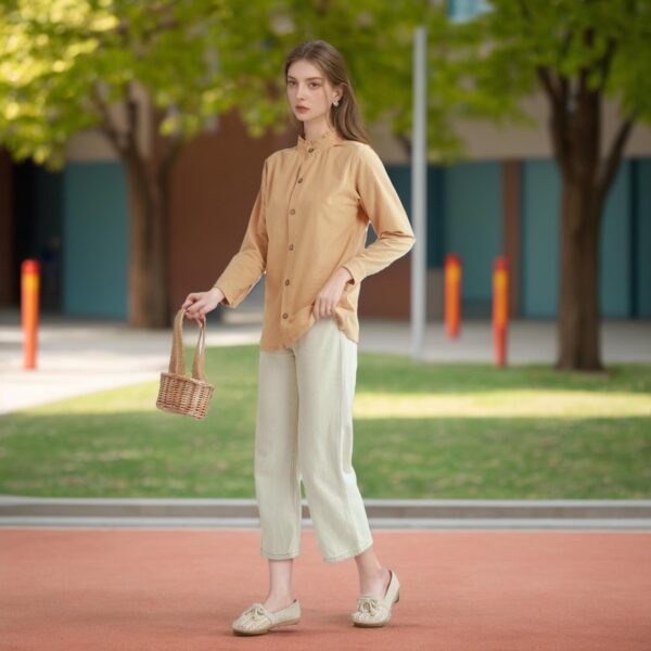 Summer blouse collar design with long sleeves shirt linen - Image 2